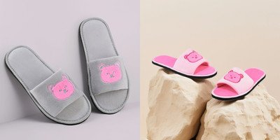 Y key Women Flip Flops(Grey, Pink , 4)