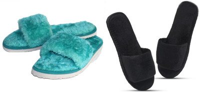 rexizone Women Flip Flops(Black, Green , 7)