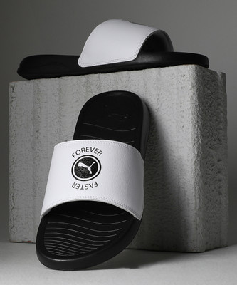 PUMA Men Slides(Black, White , 7)