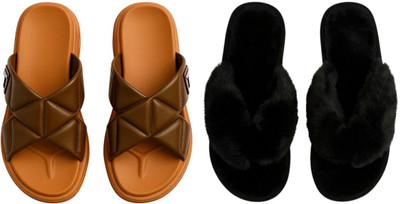 Shivaru trader Women Slippers(Black, Brown , 5)