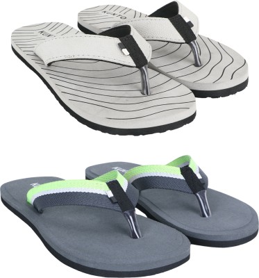 KUNTO Men Flip Flops(White, Grey, Green , 7)