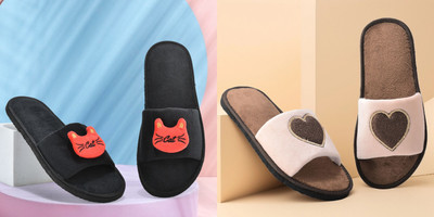 Y key Women Flip Flops(Beige, Black , 4)