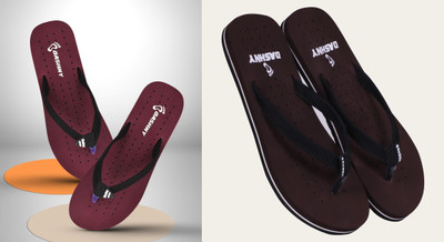 DASHNY Women Flip Flops(Maroon, Brown , 7)
