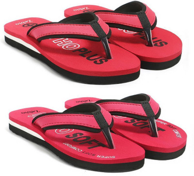 zebio Women Slippers(Red, Black, Red, Black , 8)