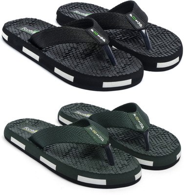 Footup Men Slippers(Black, Green , 8)