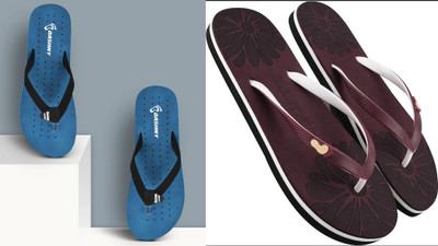 DASHNY Women Flip Flops(Blue, Maroon , 5)
