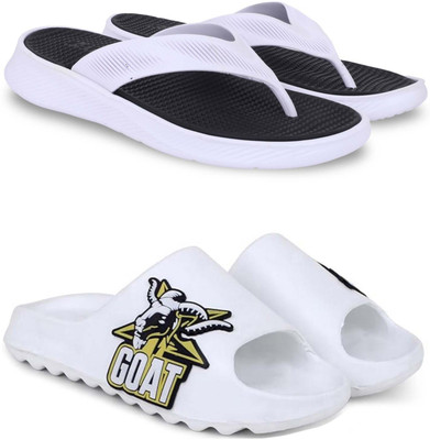 KAPYANSH Men Slippers(Black, White , 8)