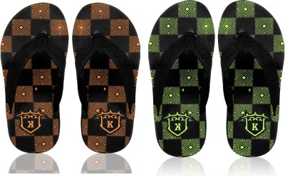 KANEGGYE Men Flip Flops(Orange, Green, Black , 8)