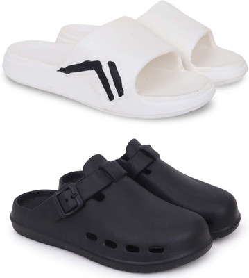 Kapani Fashion Men Slides(White, Black , 6)
