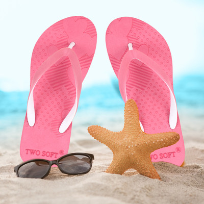 TWO SOFT Women Flip Flops(Pink , 6)