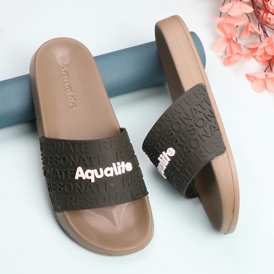 Aqualite Men Slides(Khaki, Olive , 9)