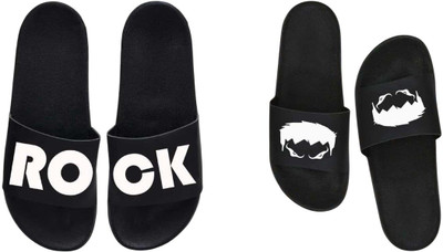 nvisan Men Slides(White, Black , 6)