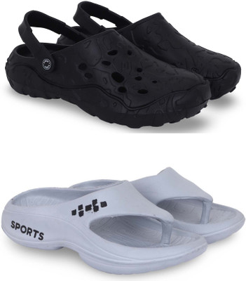 Kapani Fashion Men Clogs(Black, Grey , 9)