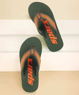 Sparx Men Flip Flops(Olive, Orange , 10)