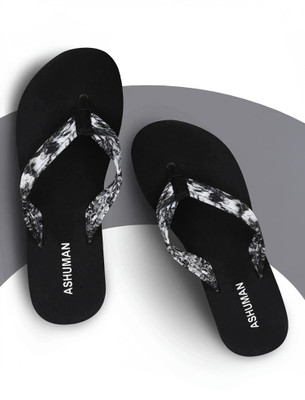 ASHUMAN Women Stylish & Casual Footwear Perfect Daily Wear Slippers(Black, White , 7)