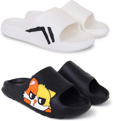 Pampy Angel Men Slippers(White, Black , 8)
