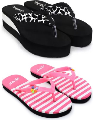 Skytrap Women Slippers(White, Pink , 5)