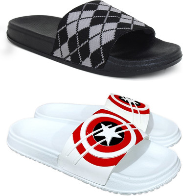KAPYANSH Men Slides(Black, White , 6)