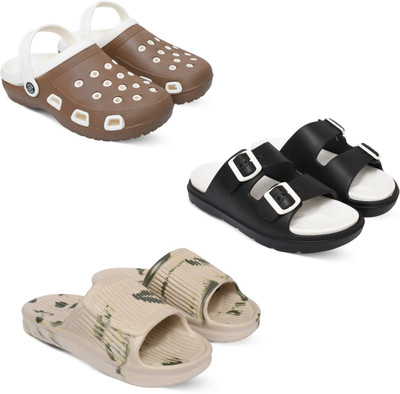 Acorn Men Slides(Brown, Black, Beige , 8)