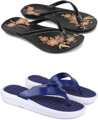 Pennen Women Flip Flops(Blue, Black , 5)