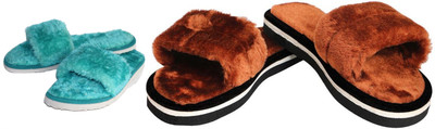 rexizone Women Flip Flops(Brown, Green , 3)