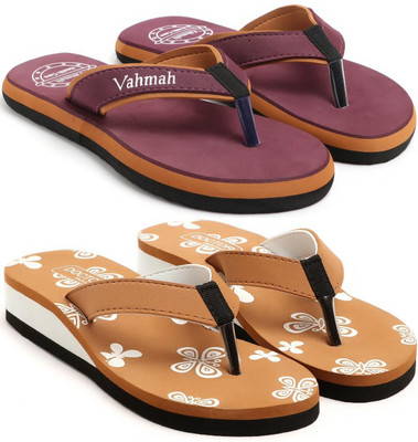 VAHMAH Women Slippers(Maroon, Tan , 4)