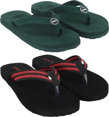 KUNTO Men Flip Flops(Green, Black , 7)