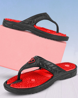 Keneye Men Men's Accupressure Comfortable Non-Slip Slipper Flip Flop Flip Flops(Black, Red , 10)