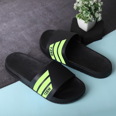 Tzen Men Flip Flops(Green, Black , 6)