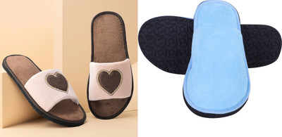 Y key Women Flip Flops(Blue, Beige , 6)