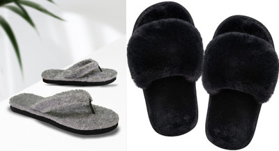 rexizone Women Flip Flops(Black, Grey , 4)