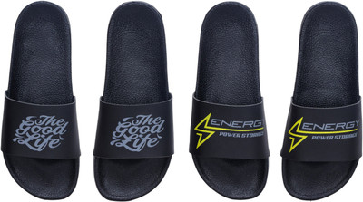 Digimahadev Men Flip Flops(Black, Blue , 6)