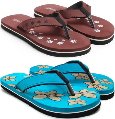 VAHMAH Women Slippers(Maroon, Blue , 5)