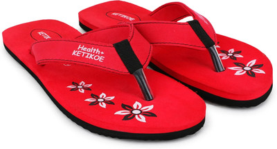 WALKUM Women Slippers(Red, White , 6)