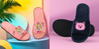 Y key Women Flip Flops(Navy, Pink , 5)
