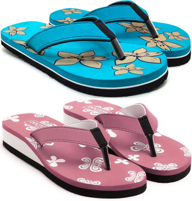 VAHMAH Women Slippers(Blue, Pink , 5)
