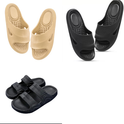 Feel alive Men Slippers(Black, Beige , 8)