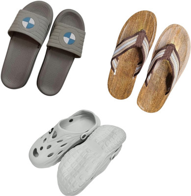 BLIBBERS Men Slippers(Grey, Brown, Off White , 9)