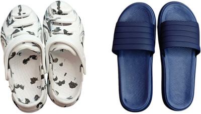 BLIBBERS Men Slides(White, Blue , 7)