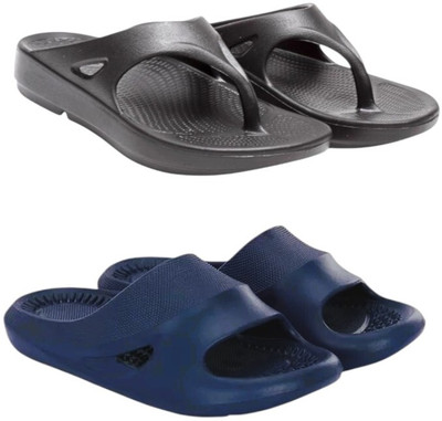 Feel alive Men Slippers(Black, Blue , 7)