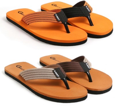 G Best Men Flip Flops(Brown, Orange , 7)