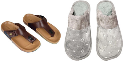Belgium Beauty Women Flip Flops(Beige, Grey , 5)