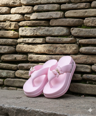 Eva butterfly Women Flip Flops(Pink , 5)