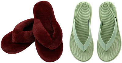 Shivaru trader Women Slippers(Maroon, Green , 5)