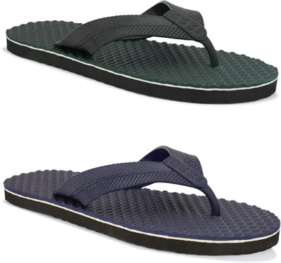 Unity Walk Men 2 Pair Comfortable|Ultra-Light|Stylish and Trendy|Slides for Men Flip Flops(Green, Navy , 9)
