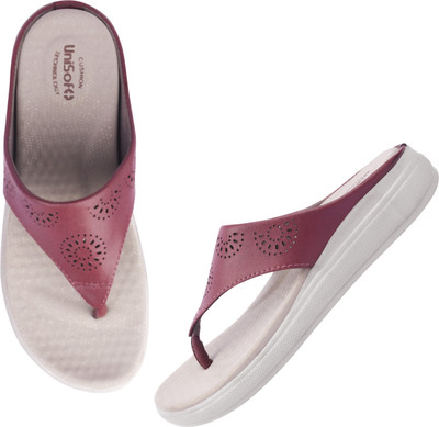 Unisoft Women Flip Flops(Red , 7)