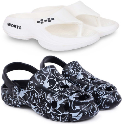 Kapani Fashion Men Slippers(White, Black , 9)