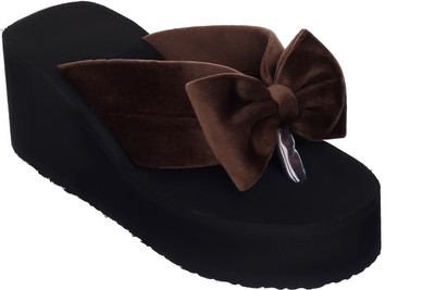 ROSVI Women Women's High Heel 3 Inch Slippers(Brown , 5)