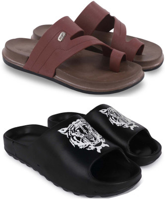 Kapani Fashion Men Slippers(Brown, Black , 7)
