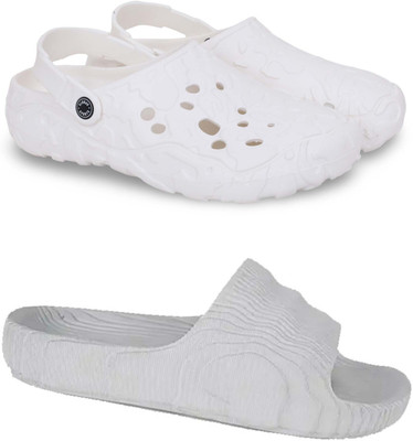 KAPYANSH Men Slippers(White, Grey , 8)